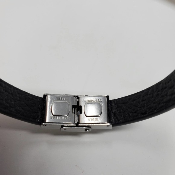 Stainless Steel Leather Cuff Silver and Gold Tone Metal Bracelet - Picture 7 of 7